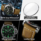 Cronógrafo Militar con Correa de Cuero — Reloj de Cuarzo para Hombre | POEDAGAR