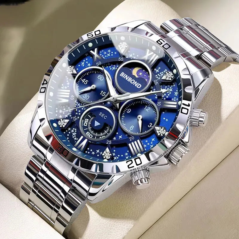 Fase Lunar y Esfera Multifunción — Reloj de Cuarzo para Hombre | BINBOND 7741
