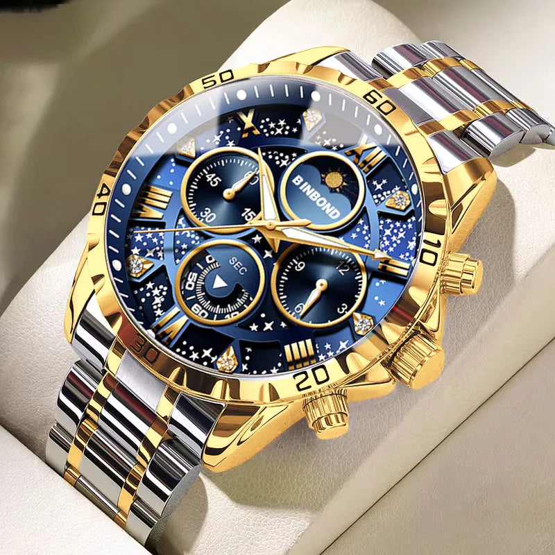 Fase Lunar y Esfera Multifunción — Reloj de Cuarzo para Hombre | BINBOND 7741