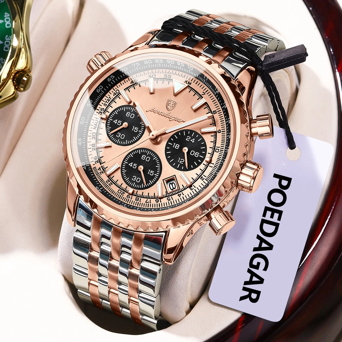 Cronógrafo de Acero con Fecha — Reloj de Cuarzo para Hombre | POEDAGAR 960-GN