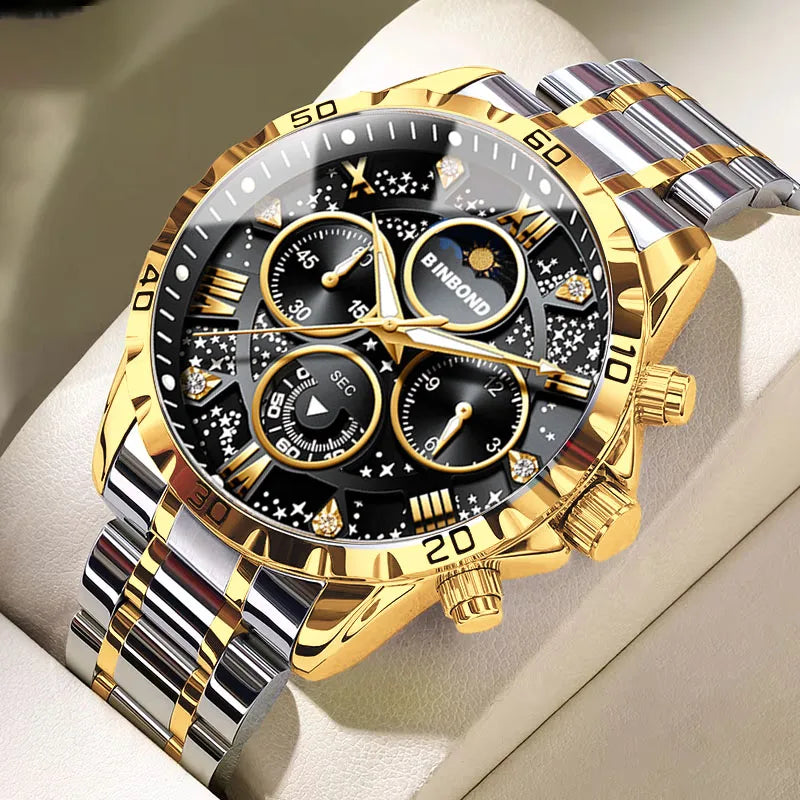 Fase Lunar y Esfera Multifunción — Reloj de Cuarzo para Hombre | BINBOND 7741