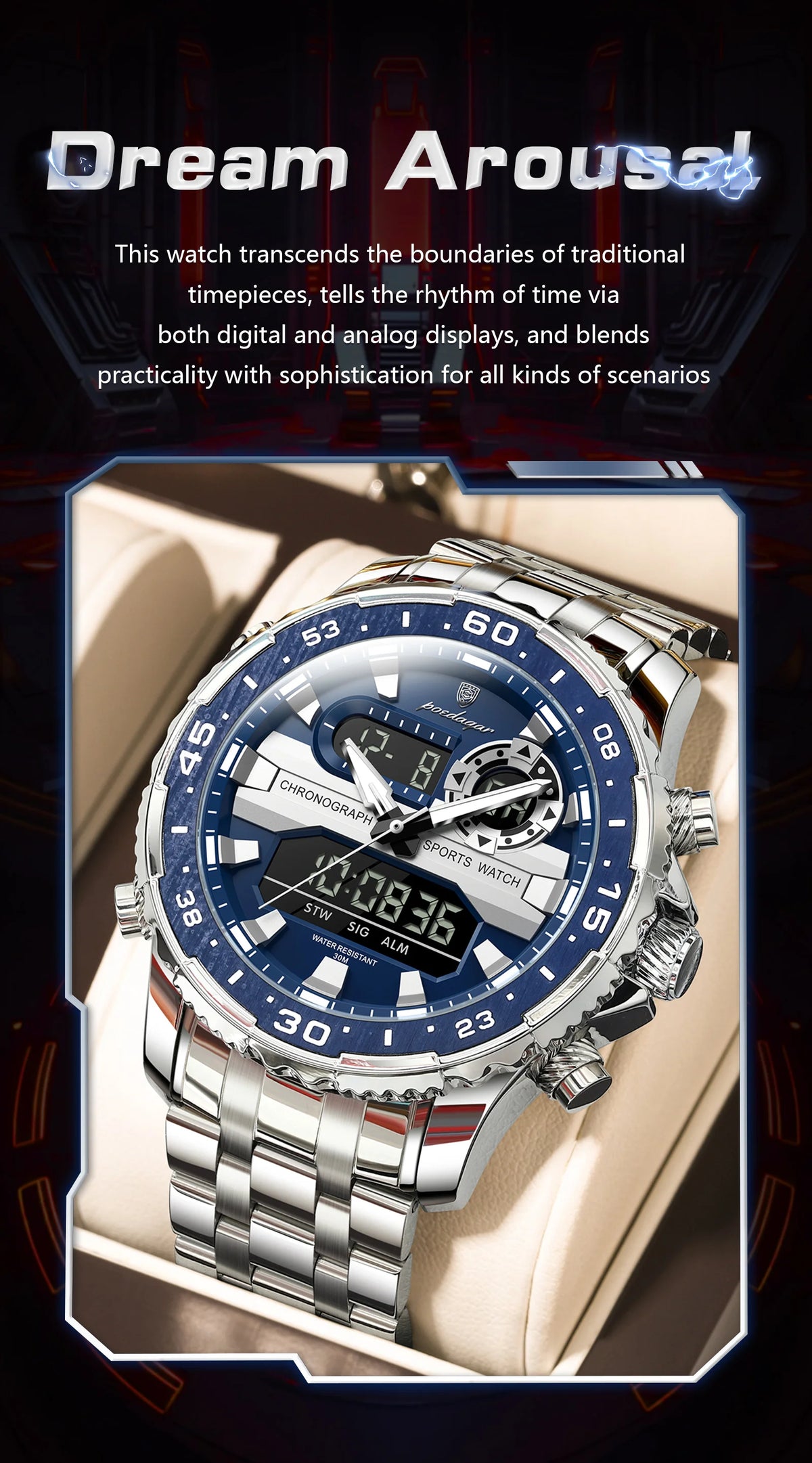 Analógico-Digital Dual Time — Reloj de Cuarzo para Hombre | POEDAGAR