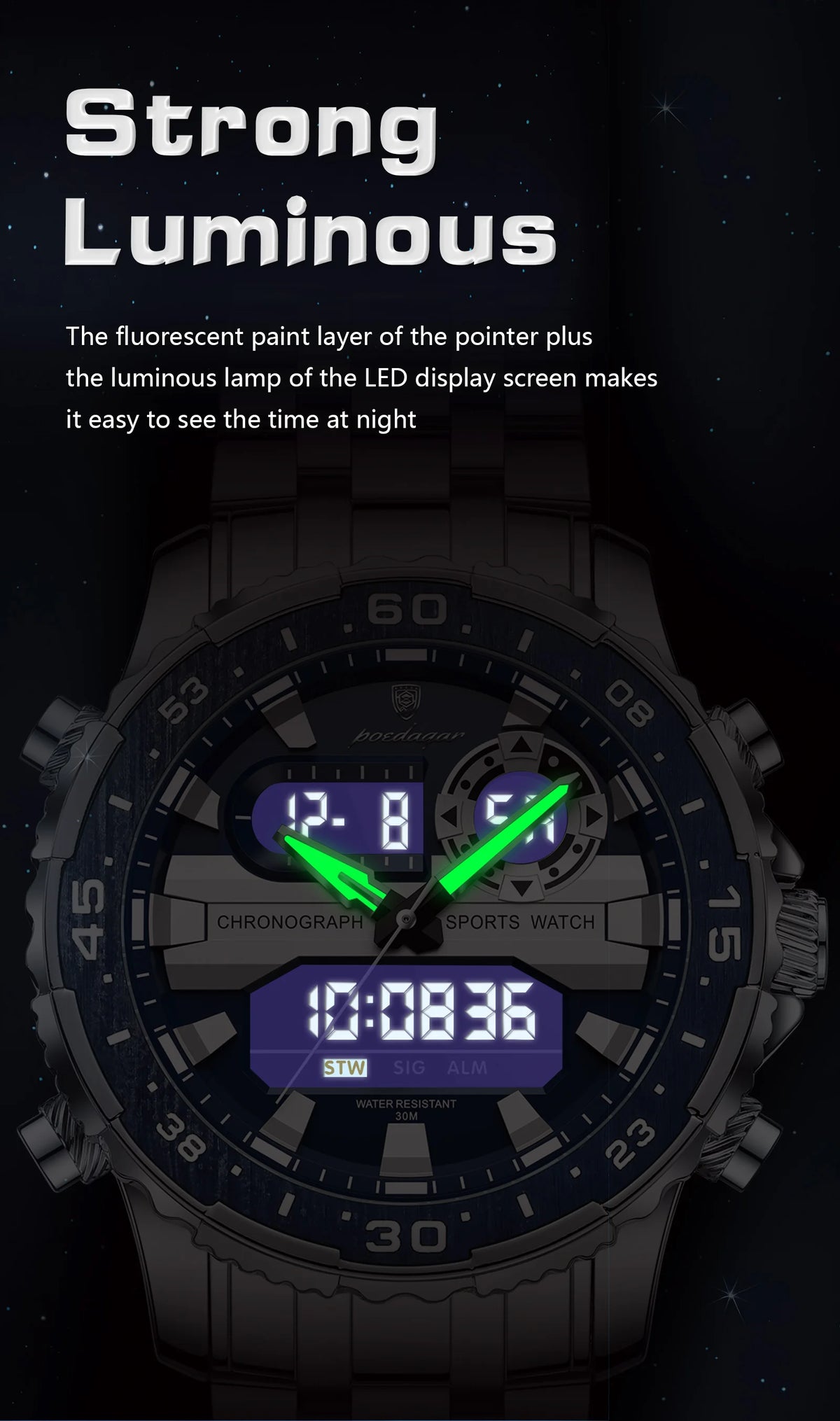 Analógico-Digital Dual Time — Reloj de Cuarzo para Hombre | POEDAGAR