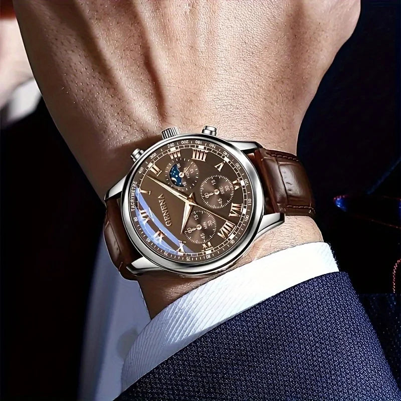 Clásico con Correa de Cuero — Reloj de Cuarzo para Hombre