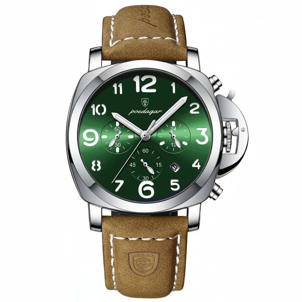 Cronógrafo Militar con Correa de Cuero — Reloj de Cuarzo para Hombre | POEDAGAR