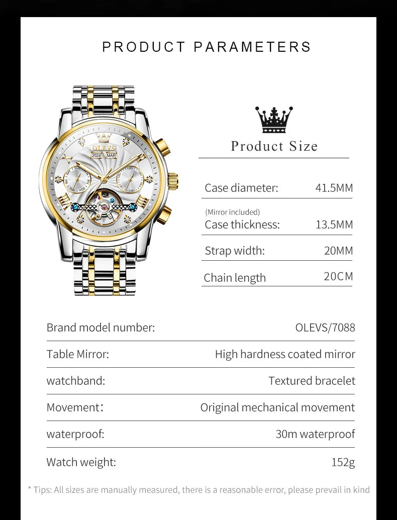 Reloj Mecánico Automático Tourbillon Esqueleto | OLEVS 7088