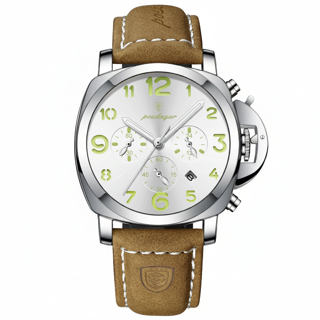 Cronógrafo Militar con Correa de Cuero — Reloj de Cuarzo para Hombre | POEDAGAR