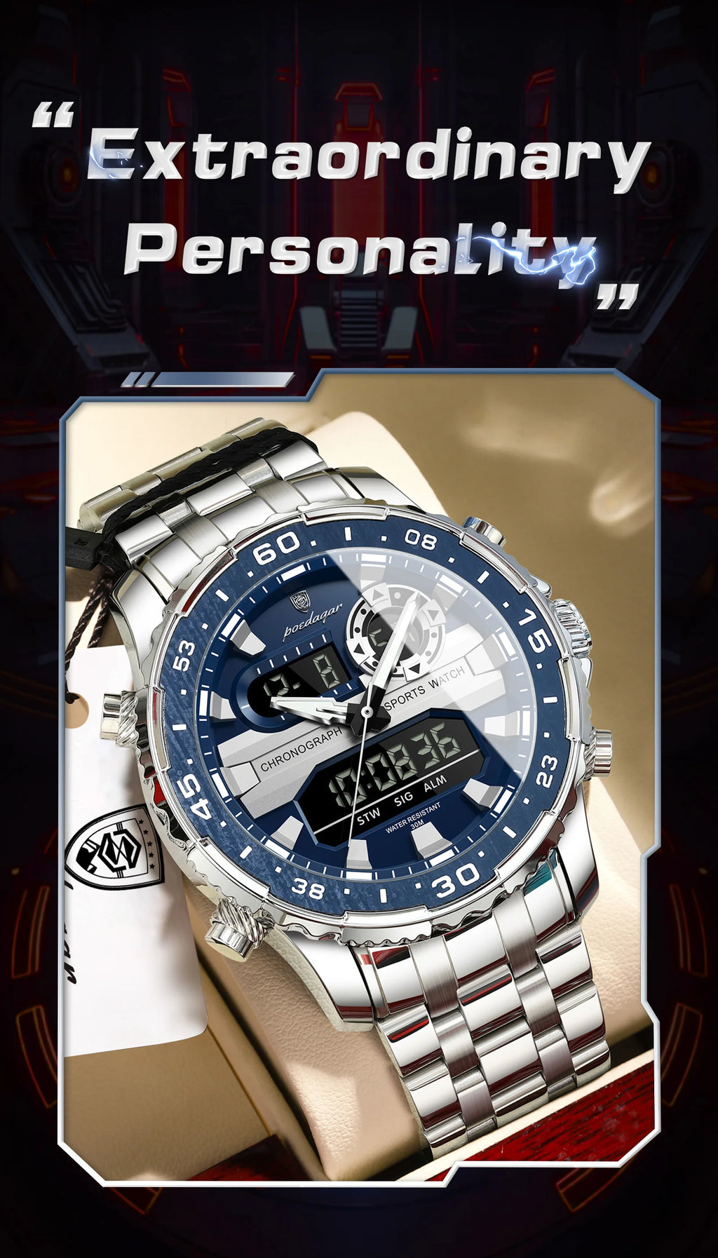 Analógico-Digital Dual Time — Reloj de Cuarzo para Hombre | POEDAGAR