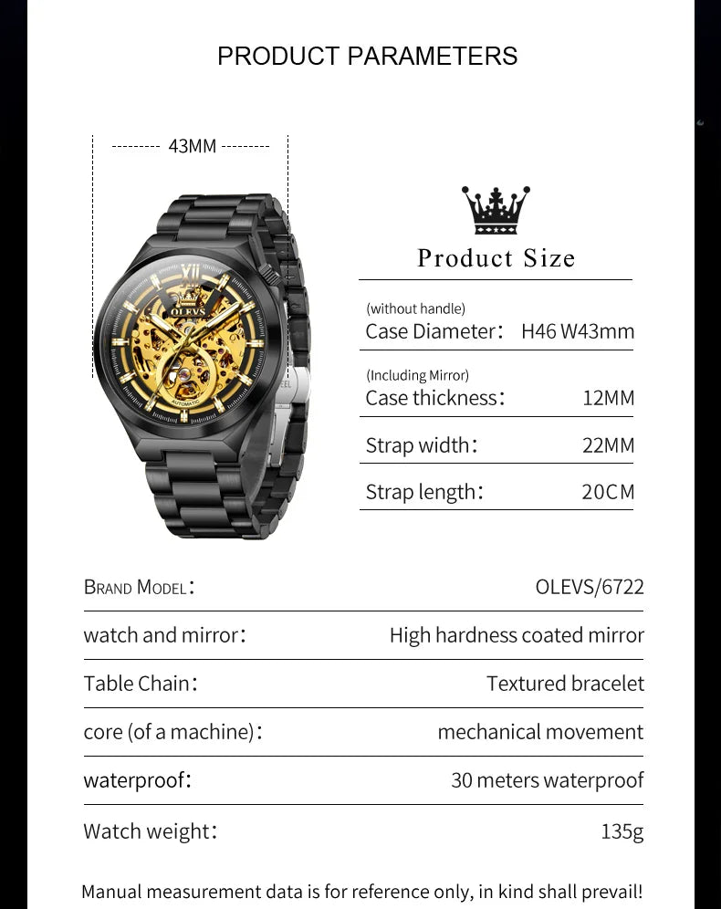 Reloj Mecánico de Cuerda Manual Esqueleto | OLEVS 6722