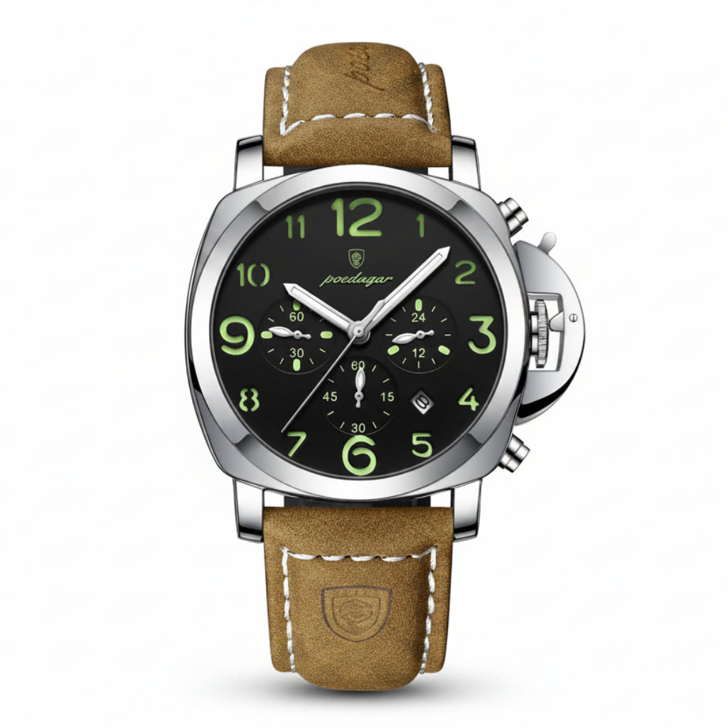 Cronógrafo Militar con Correa de Cuero — Reloj de Cuarzo para Hombre | POEDAGAR