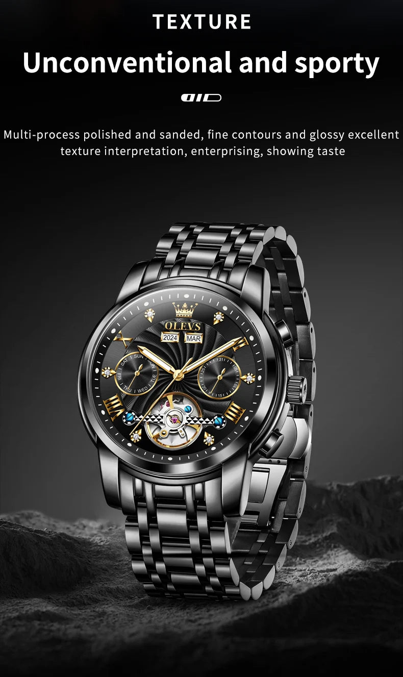 Reloj Mecánico Automático Tourbillon Esqueleto | OLEVS 7088