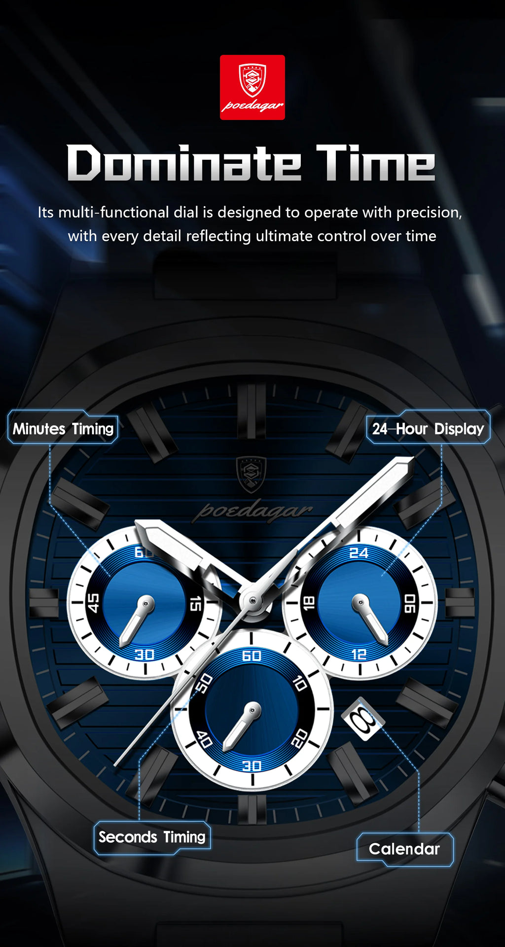 Cronógrafo Business con Fecha — Reloj de Cuarzo para Hombre | POEDAGAR