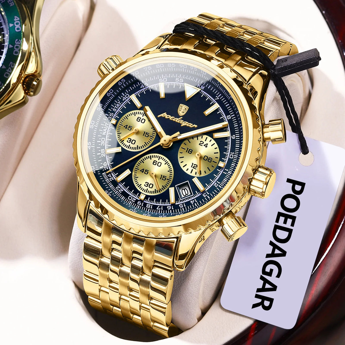 Cronógrafo de Acero con Fecha — Reloj de Cuarzo para Hombre | POEDAGAR 960-GN