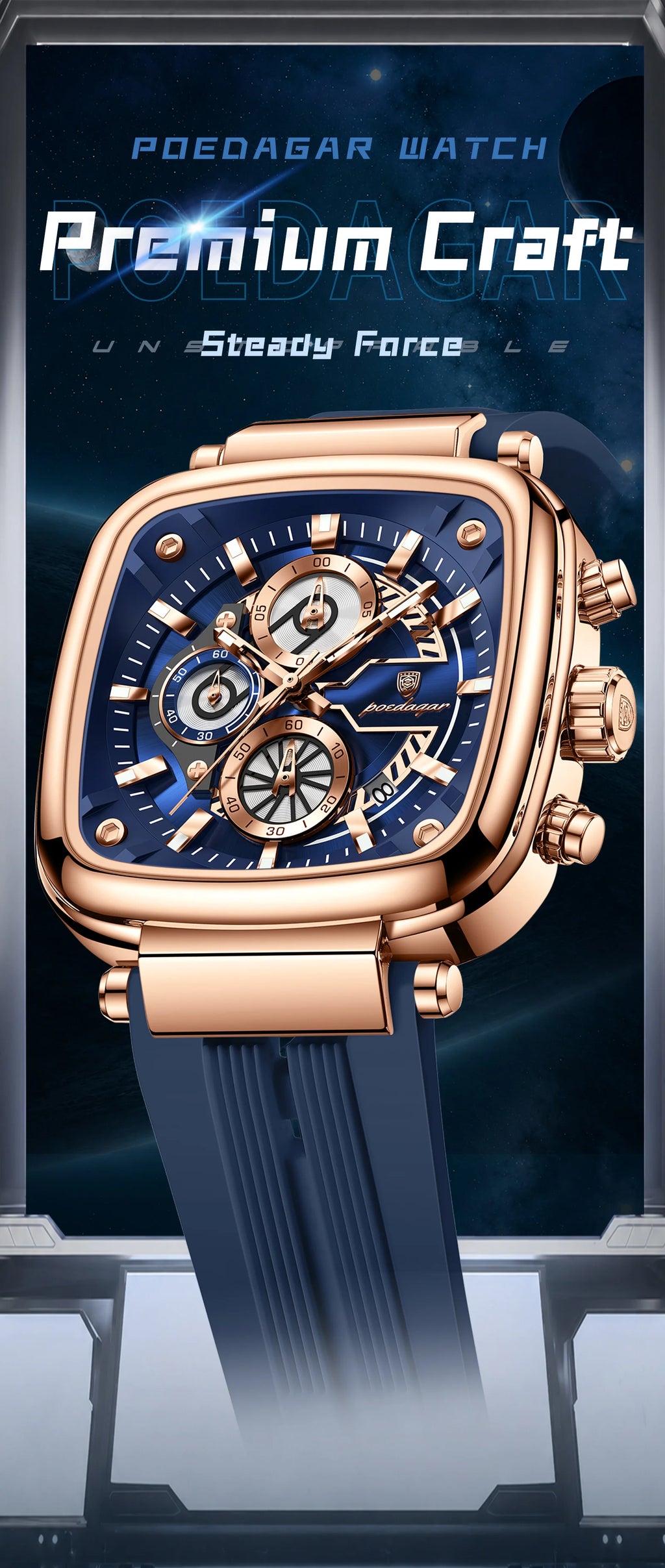 Cronógrafo Deportivo Cuadrado — Reloj de Cuarzo para Hombre | POEDAGAR