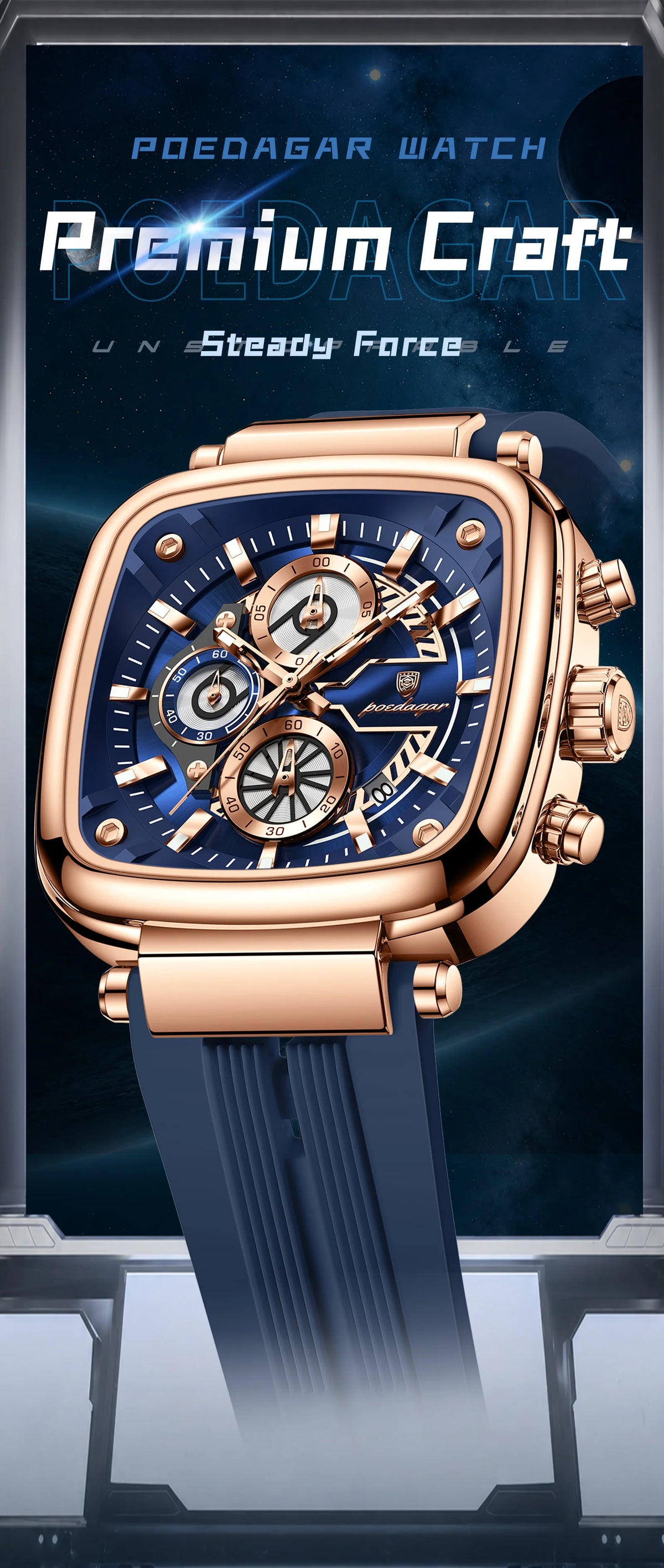 Cronógrafo Deportivo Cuadrado — Reloj de Cuarzo para Hombre | POEDAGAR
