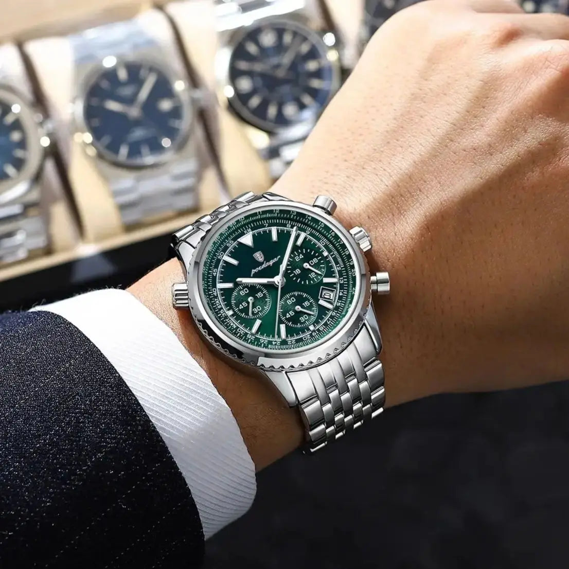 Cronógrafo de Acero con Fecha — Reloj de Cuarzo para Hombre | POEDAGAR 960-GN