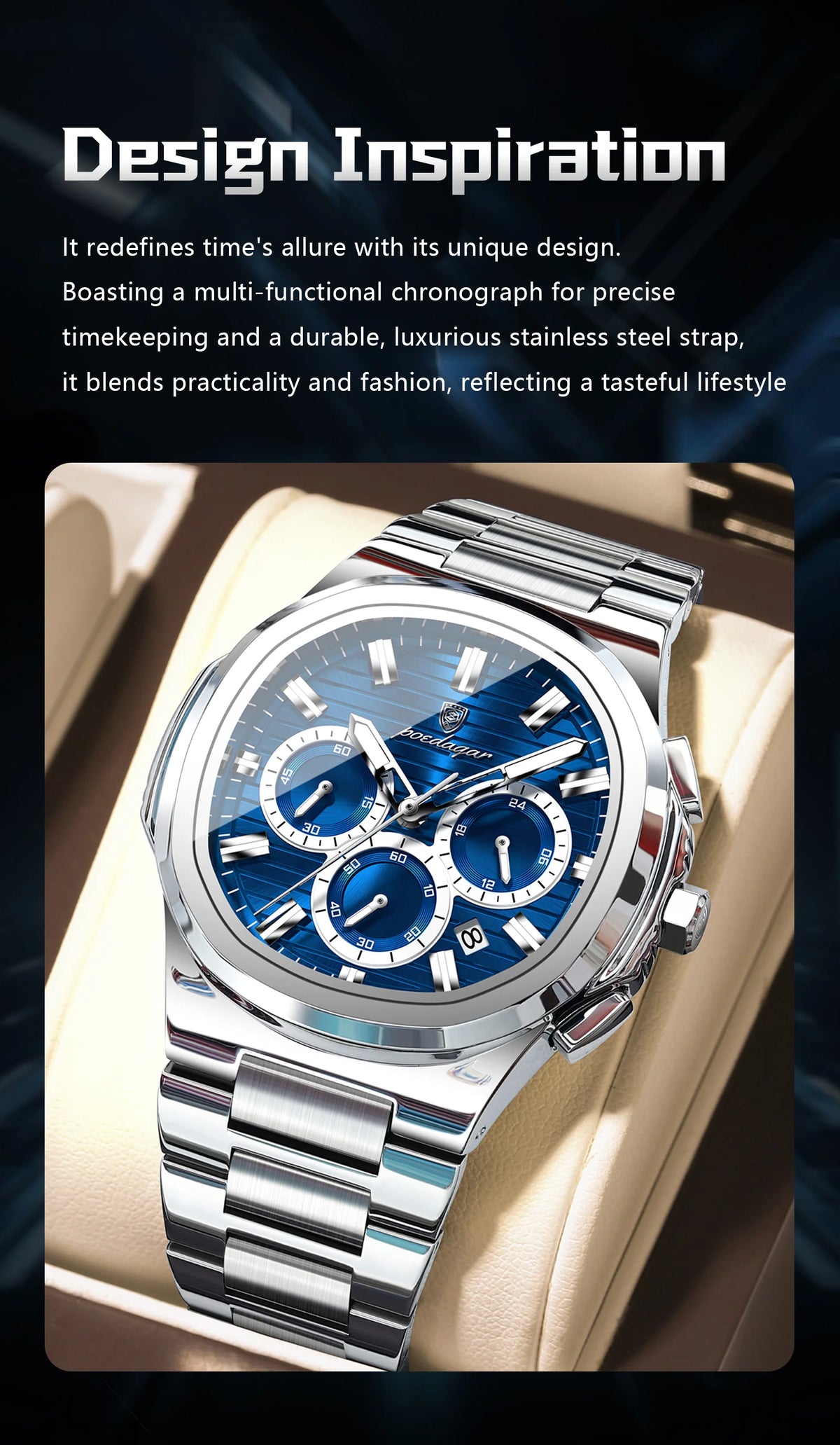 Cronógrafo Business con Fecha — Reloj de Cuarzo para Hombre | POEDAGAR