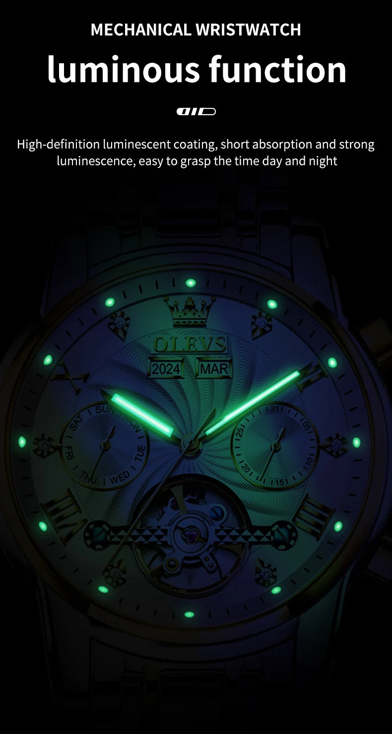 Reloj Mecánico Automático Tourbillon Esqueleto | OLEVS 7088