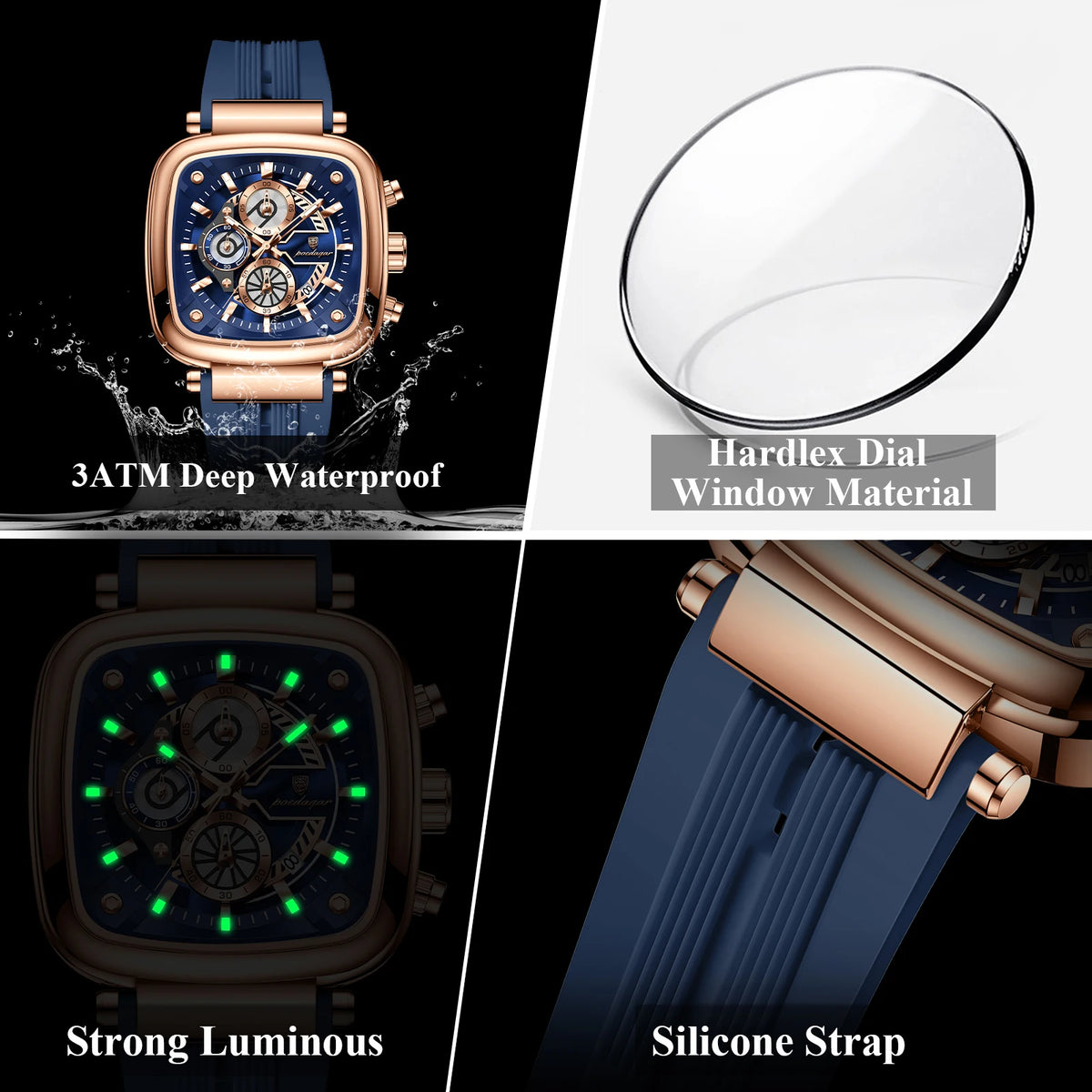 Cronógrafo Deportivo Cuadrado — Reloj de Cuarzo para Hombre | POEDAGAR