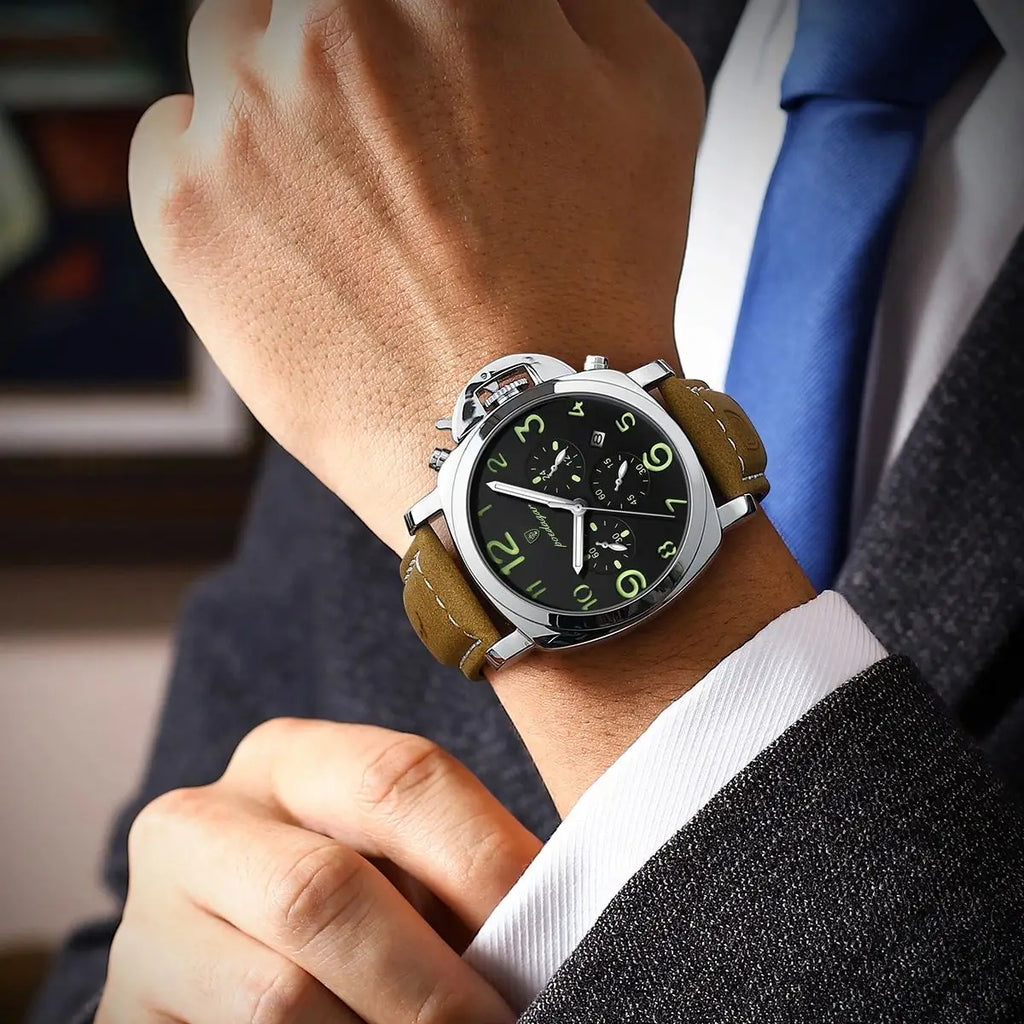 Cronógrafo Militar con Correa de Cuero — Reloj de Cuarzo para Hombre | POEDAGAR