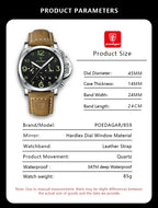 Cronógrafo Militar con Correa de Cuero — Reloj de Cuarzo para Hombre | POEDAGAR