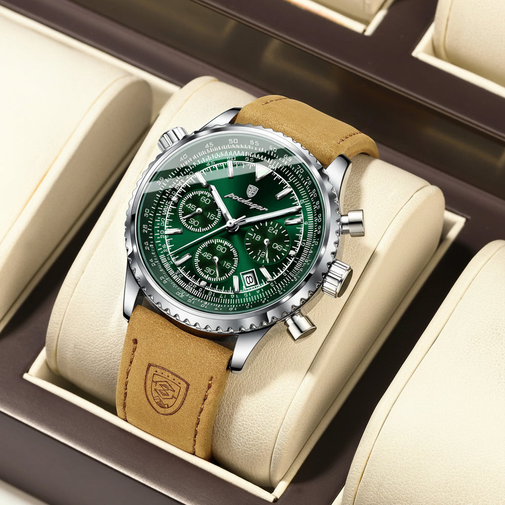Cronógrafo Deportivo con Cuero — Reloj de Cuarzo para Hombre | POEDAGAR