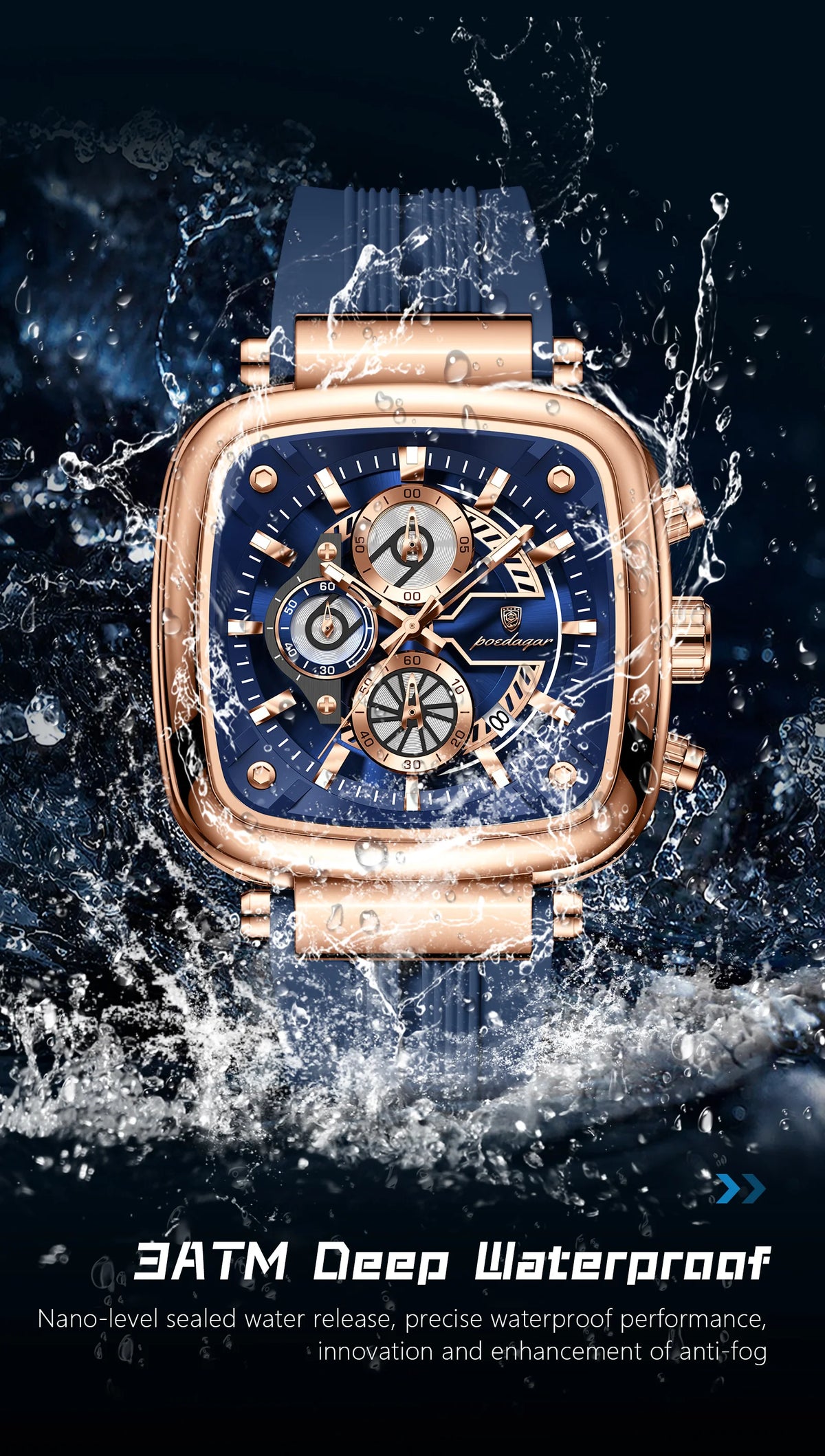 Cronógrafo Deportivo Cuadrado — Reloj de Cuarzo para Hombre | POEDAGAR