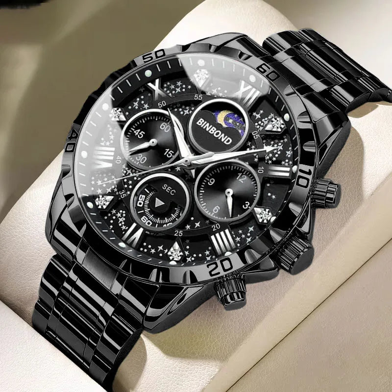 Fase Lunar y Esfera Multifunción — Reloj de Cuarzo para Hombre | BINBOND 7741