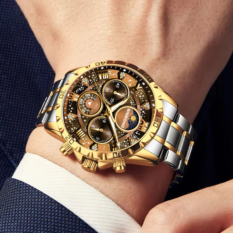 Fase Lunar y Esfera Multifunción — Reloj de Cuarzo para Hombre | BINBOND 7741