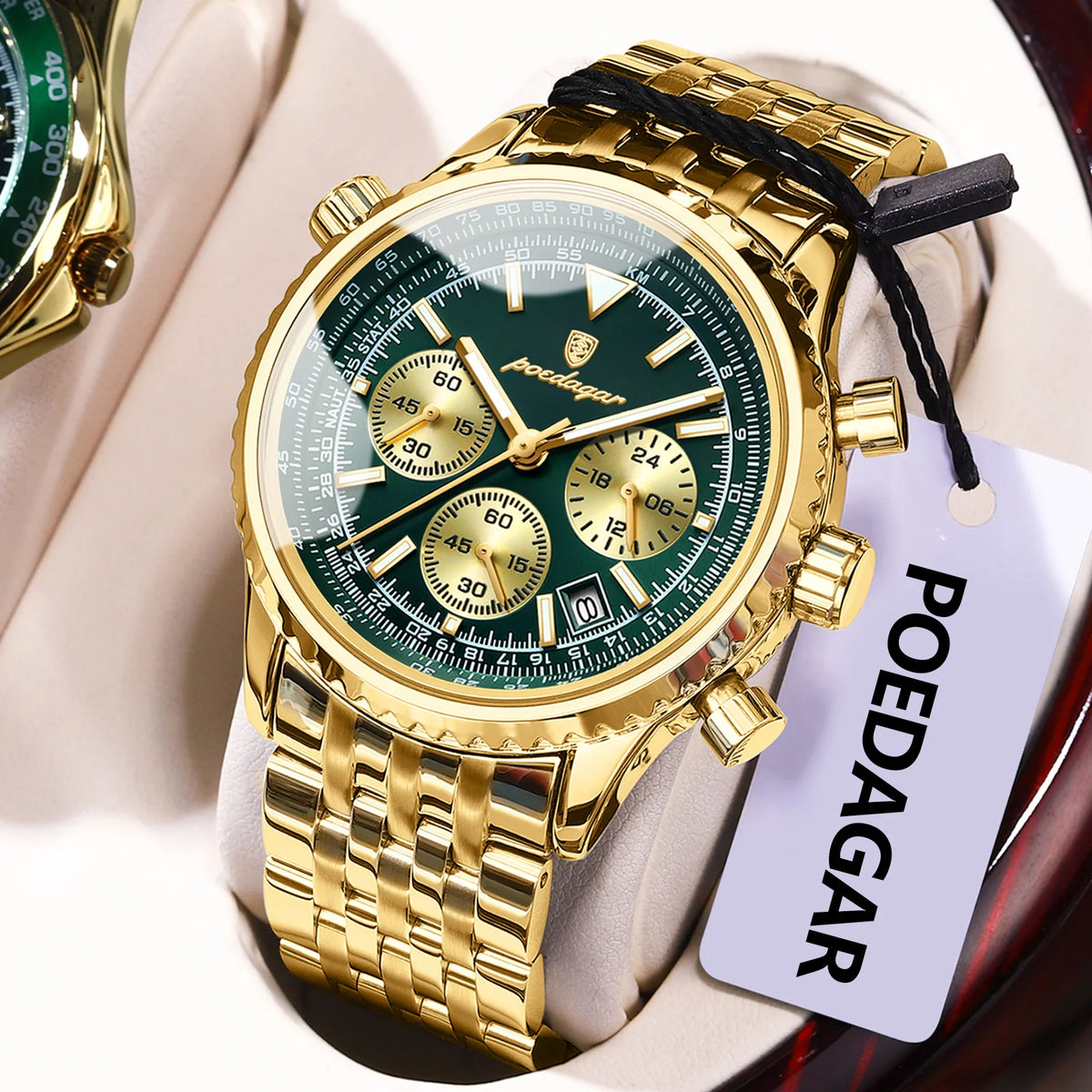 Cronógrafo de Acero con Fecha — Reloj de Cuarzo para Hombre | POEDAGAR 960-GN