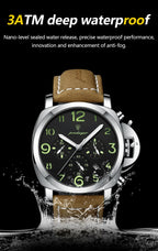 Cronógrafo Militar con Correa de Cuero — Reloj de Cuarzo para Hombre | POEDAGAR