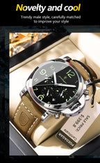 Cronógrafo Militar con Correa de Cuero — Reloj de Cuarzo para Hombre | POEDAGAR