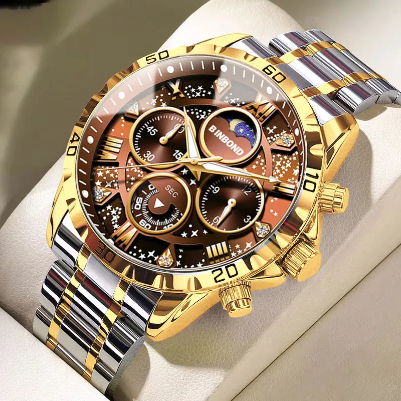 Fase Lunar y Esfera Multifunción — Reloj de Cuarzo para Hombre | BINBOND 7741