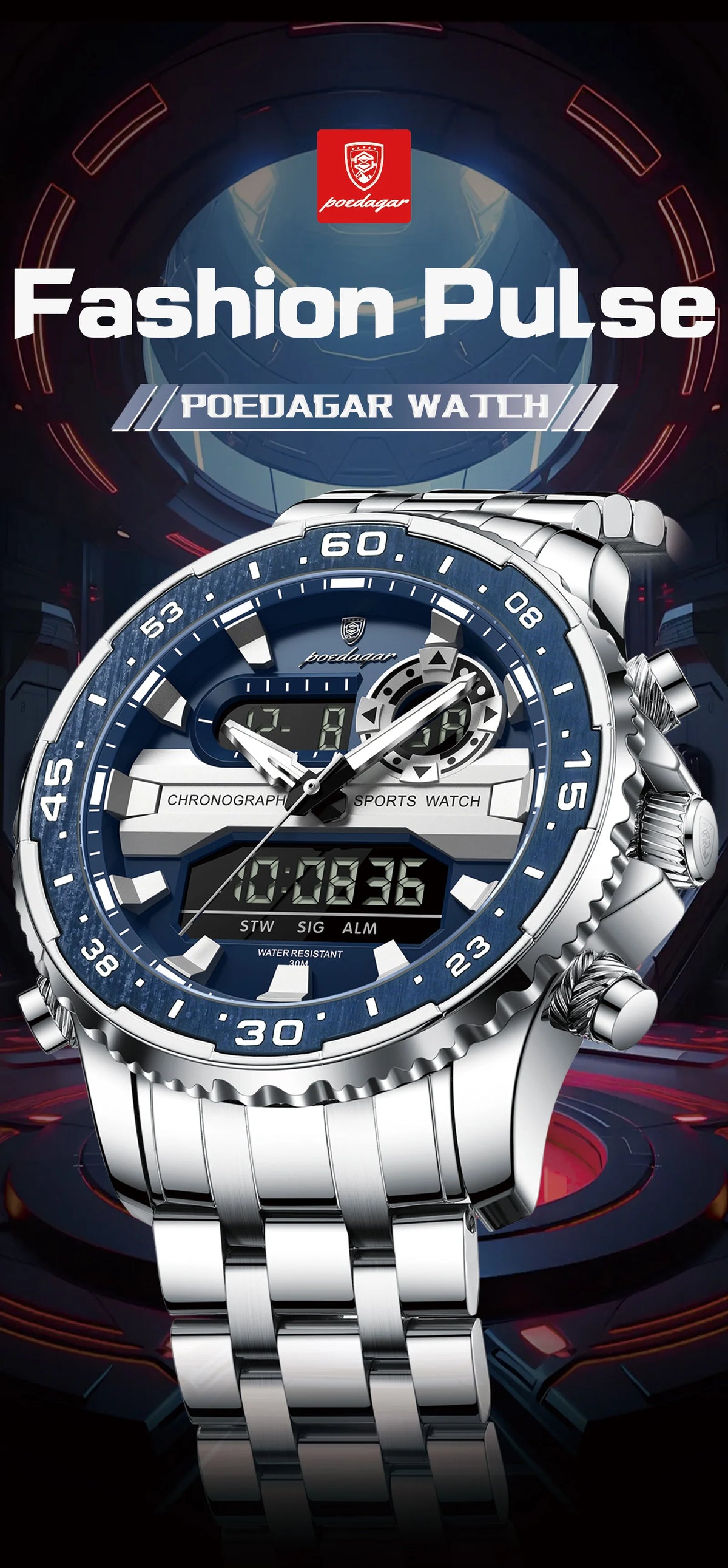 Analógico-Digital Dual Time — Reloj de Cuarzo para Hombre | POEDAGAR