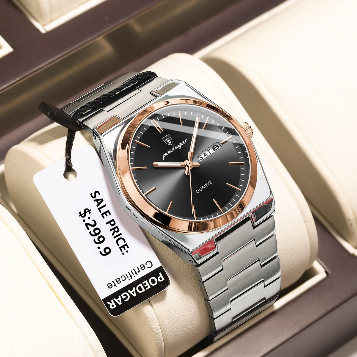Calendario Semanal de Acero — Reloj de Cuarzo para Hombre | POEDAGAR 930-GN1