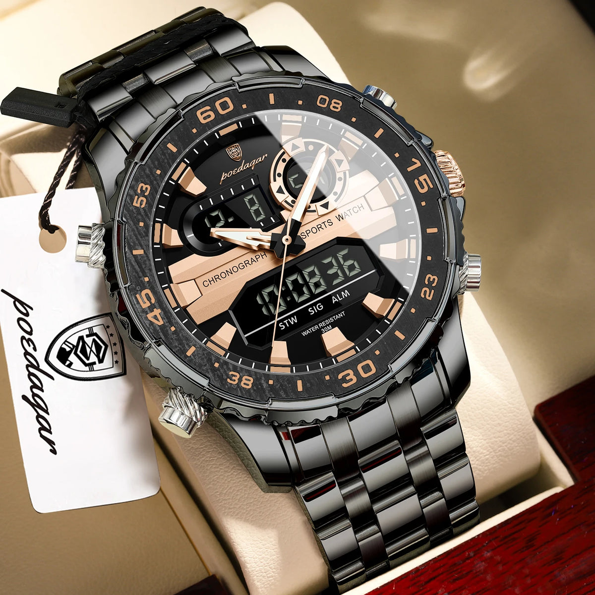 Analógico-Digital Dual Time — Reloj de Cuarzo para Hombre | POEDAGAR