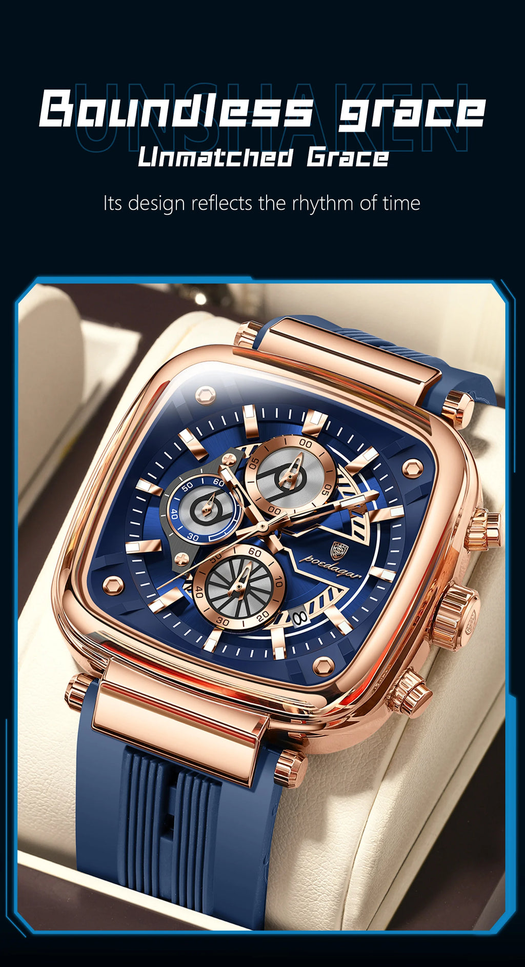 Cronógrafo Deportivo Cuadrado — Reloj de Cuarzo para Hombre | POEDAGAR