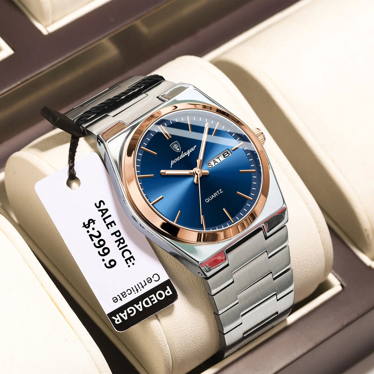 Calendario Semanal de Acero — Reloj de Cuarzo para Hombre | POEDAGAR 930-GN1