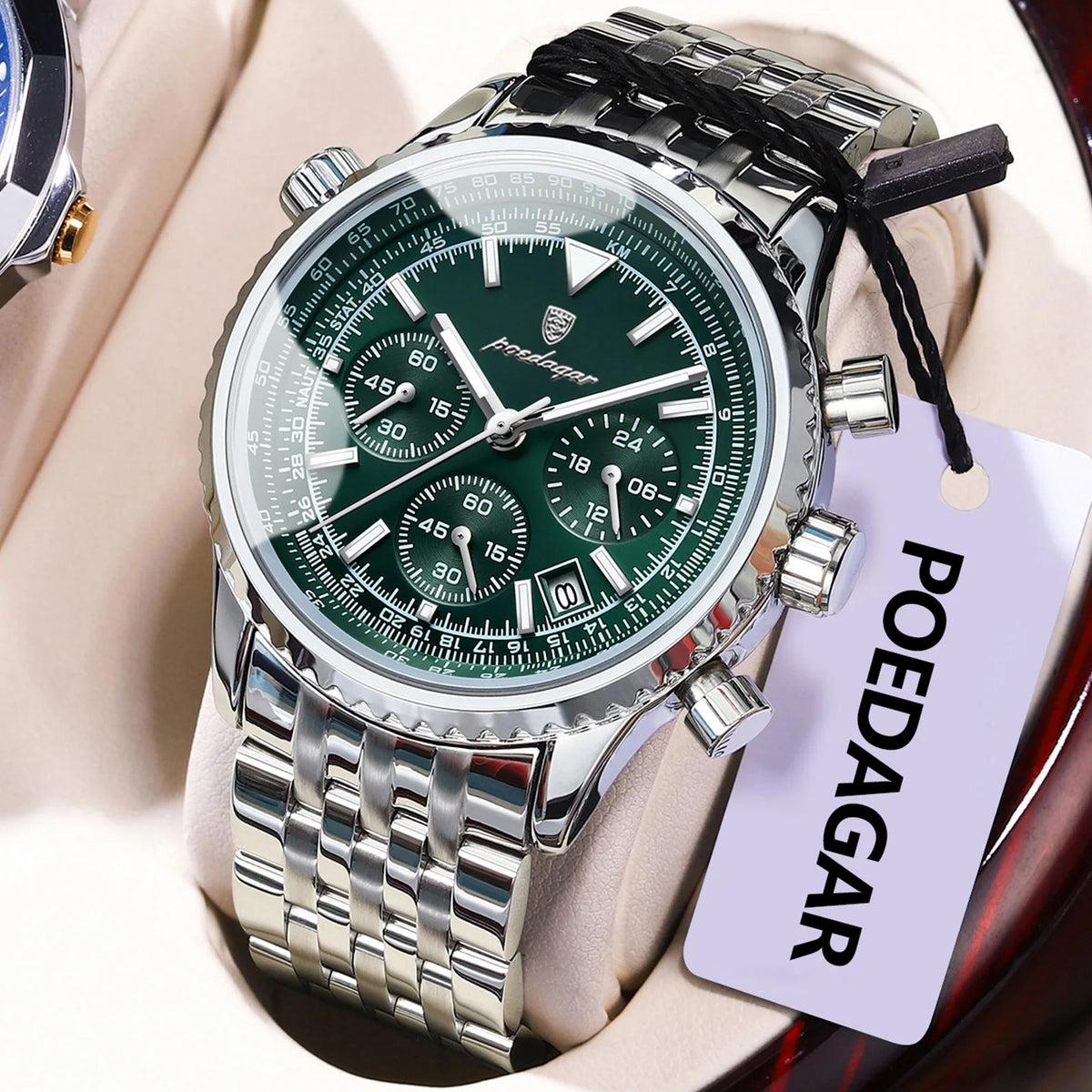 Cronógrafo de Acero con Fecha — Reloj de Cuarzo para Hombre | POEDAGAR 960-GN