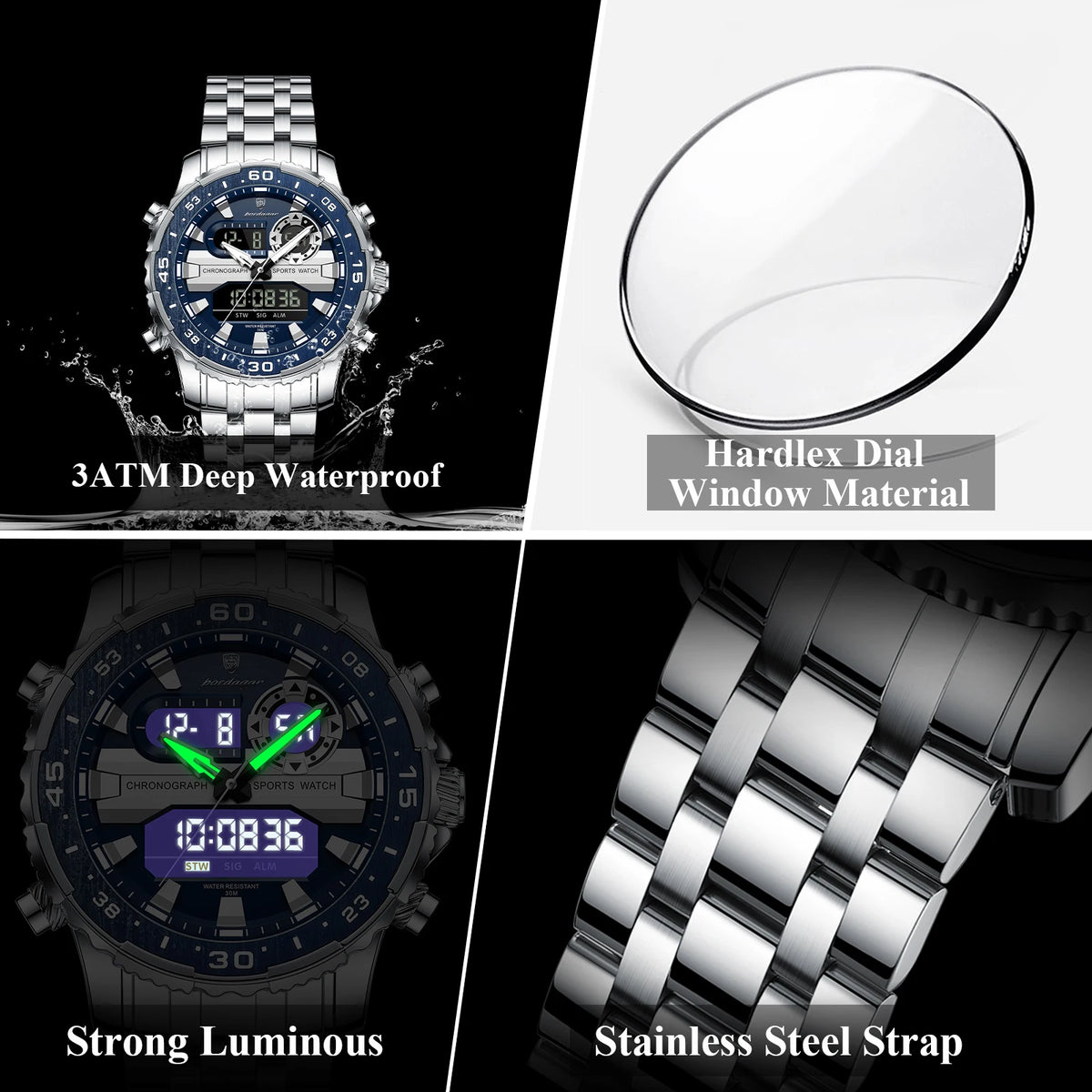 Analógico-Digital Dual Time — Reloj de Cuarzo para Hombre | POEDAGAR