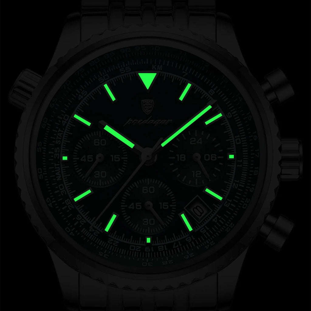 Cronógrafo de Acero con Fecha — Reloj de Cuarzo para Hombre | POEDAGAR 960-GN