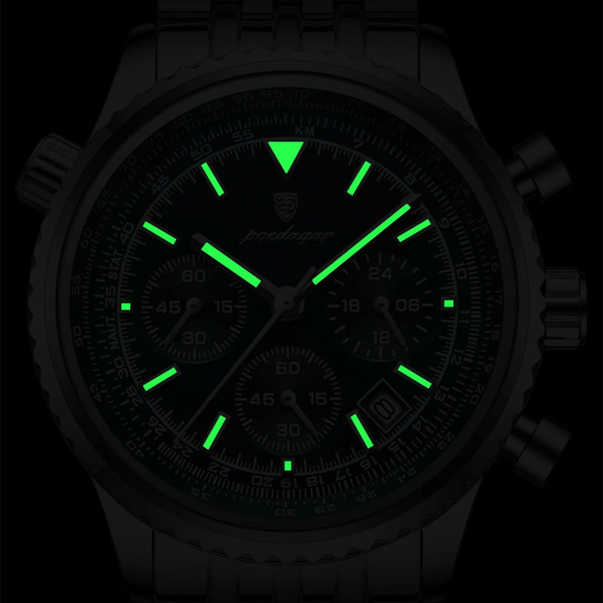 Cronógrafo de Acero con Fecha — Reloj de Cuarzo para Hombre | POEDAGAR 960-GN