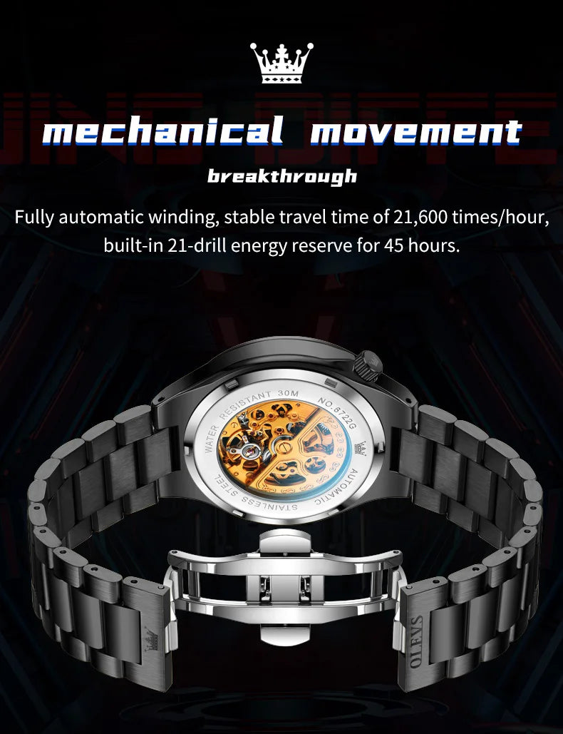 Reloj Mecánico de Cuerda Manual Esqueleto | OLEVS 6722
