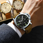 Cronógrafo Militar con Correa de Cuero — Reloj de Cuarzo para Hombre | POEDAGAR