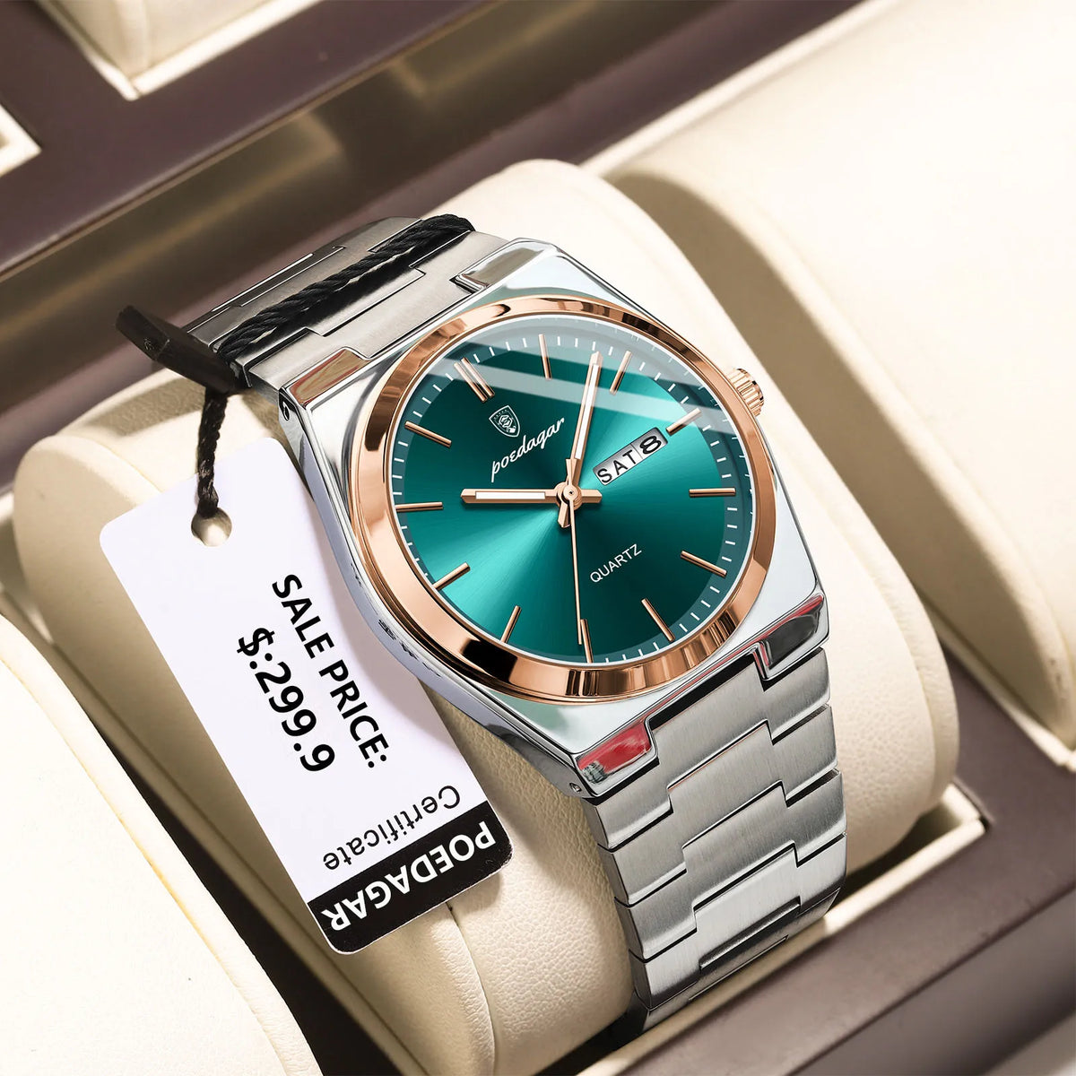 Calendario Semanal de Acero — Reloj de Cuarzo para Hombre | POEDAGAR 930-GN1