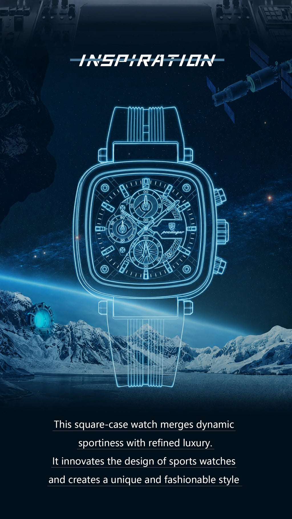 Cronógrafo Deportivo Cuadrado — Reloj de Cuarzo para Hombre | POEDAGAR