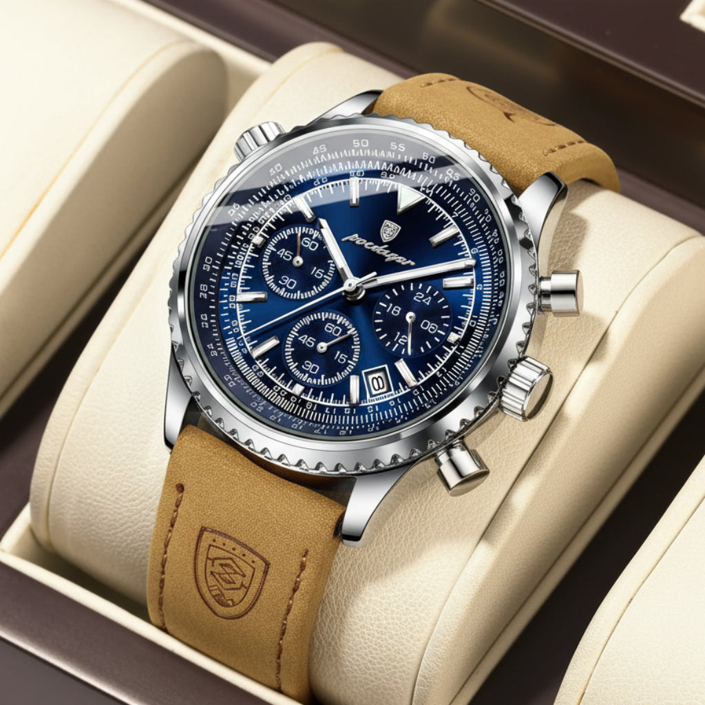Cronógrafo Deportivo con Cuero — Reloj de Cuarzo para Hombre | POEDAGAR
