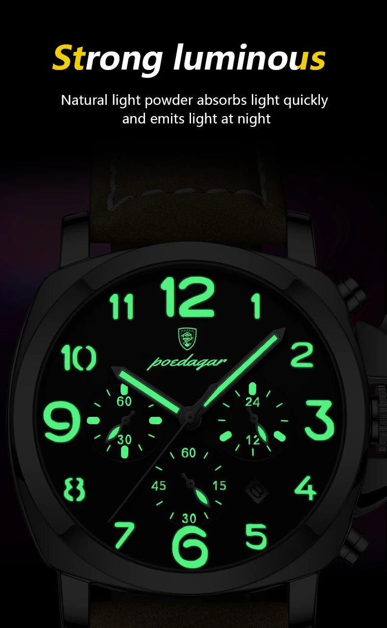 Cronógrafo Militar con Correa de Cuero — Reloj de Cuarzo para Hombre | POEDAGAR
