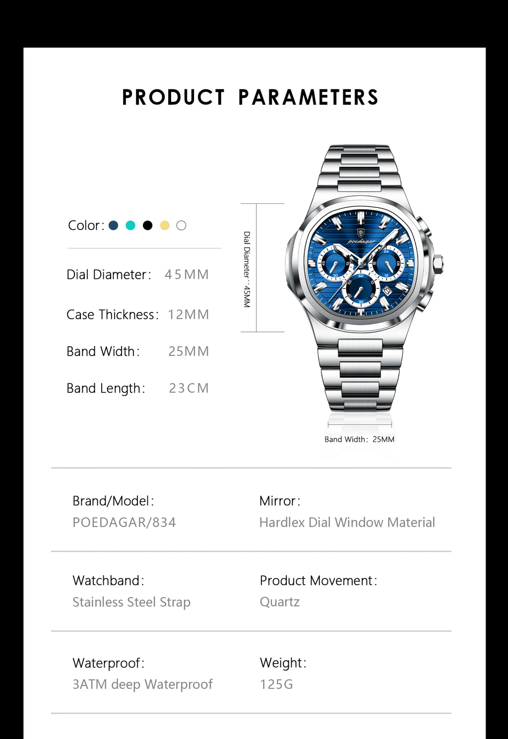 Cronógrafo Business con Fecha — Reloj de Cuarzo para Hombre | POEDAGAR