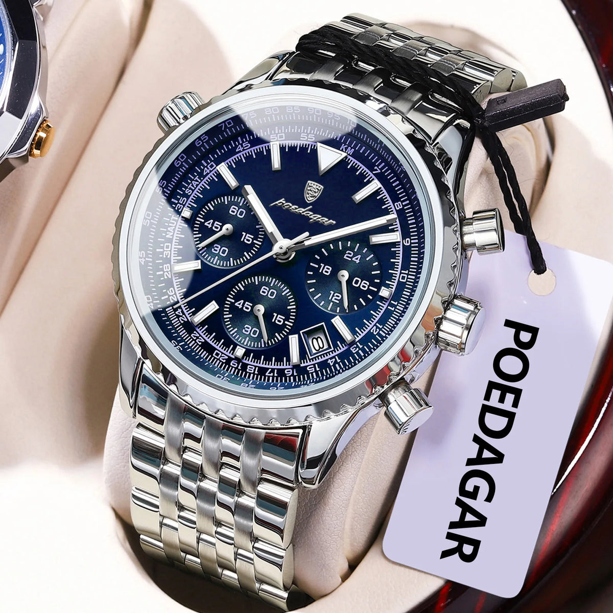 Cronógrafo de Acero con Fecha — Reloj de Cuarzo para Hombre | POEDAGAR 960-GN